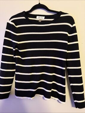 Melissa Paige Black and White Striped Scoop Neck Sweater